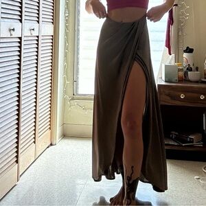 Free People Flowy Olive Green Skirt with Slit